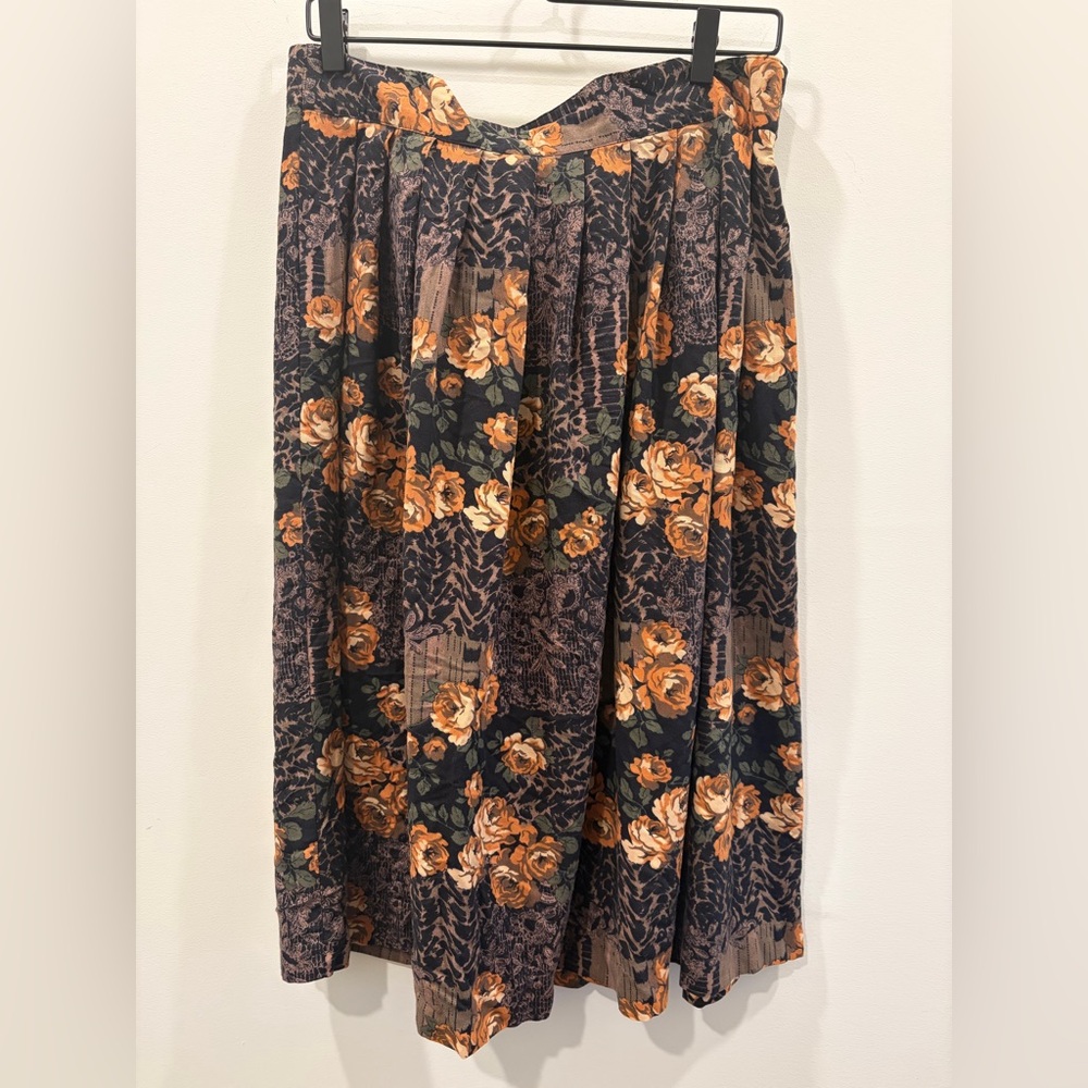 Kathie Lee Collection Black Floral Midi Skirt with Orange Roses